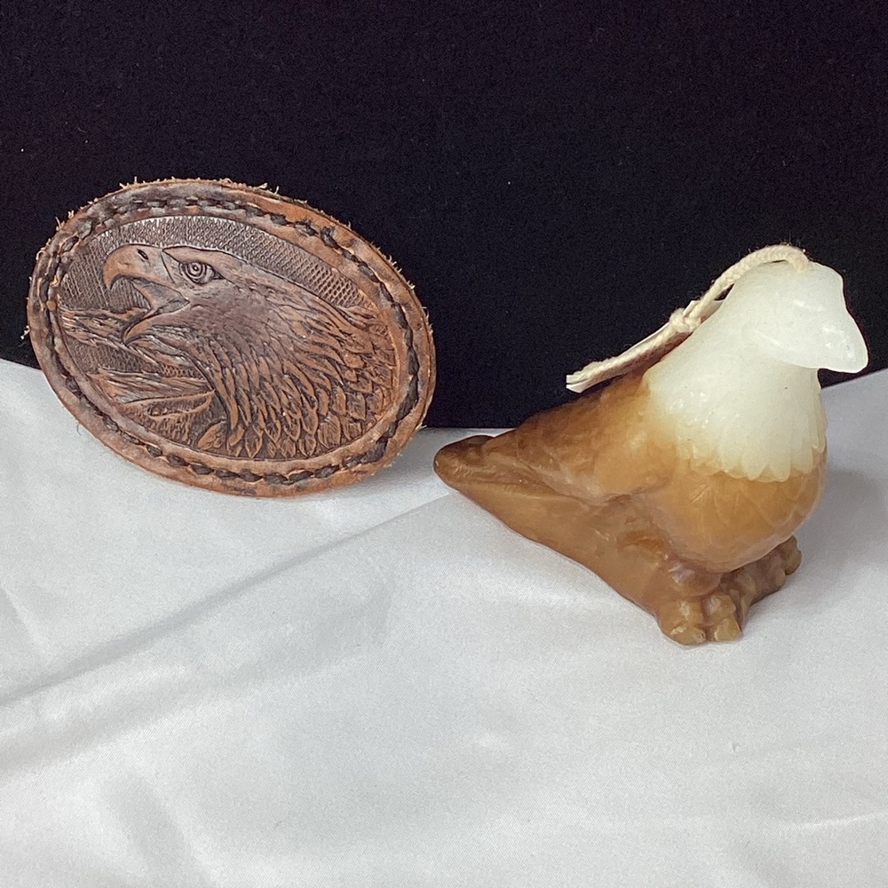 Eagle Candle By Alaska Candle Factory Figurine With Eagle Belt Buckle Leather
